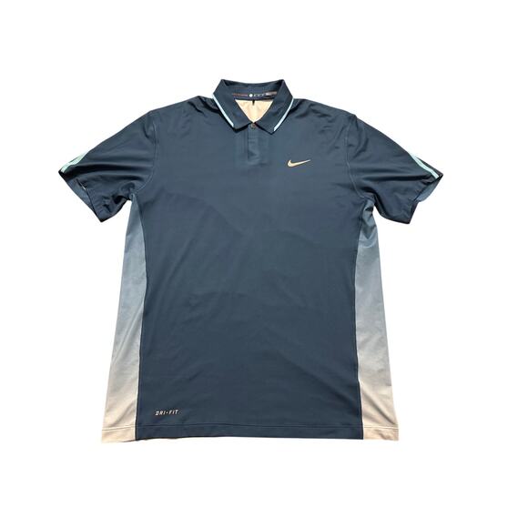 Nike Tiger Woods Polo Shirt Mens Medium Blue Dri Fit Performance 639822 496 - Picture 1 of 10